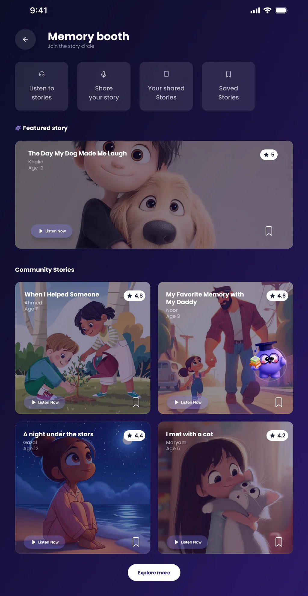 QNL Kids app Memory booth page design in Figma