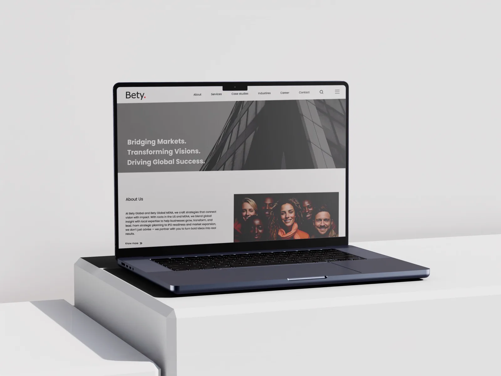 Bety corporate website shown on a MacBook
